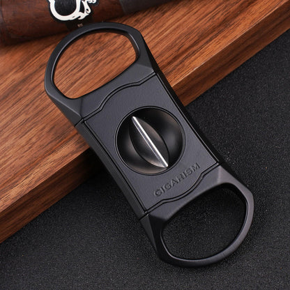 CIGARISM V-Cut Cigar Cutter Stainless Steel Blade, Up to 60+ Ring Gauge in Leather Gift Case (Black)