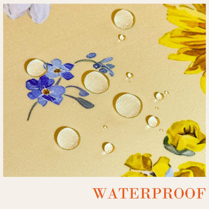 LOSIVISHE Spring Floral Tablecloth Waterproof Yellow Table Cover with Sunflowers, Hydrangeas & Daisies – Waterproof Fabric Table Cloth for Dining Room, Kitchen, Party & Outdoor Decor, W60 x L102 in