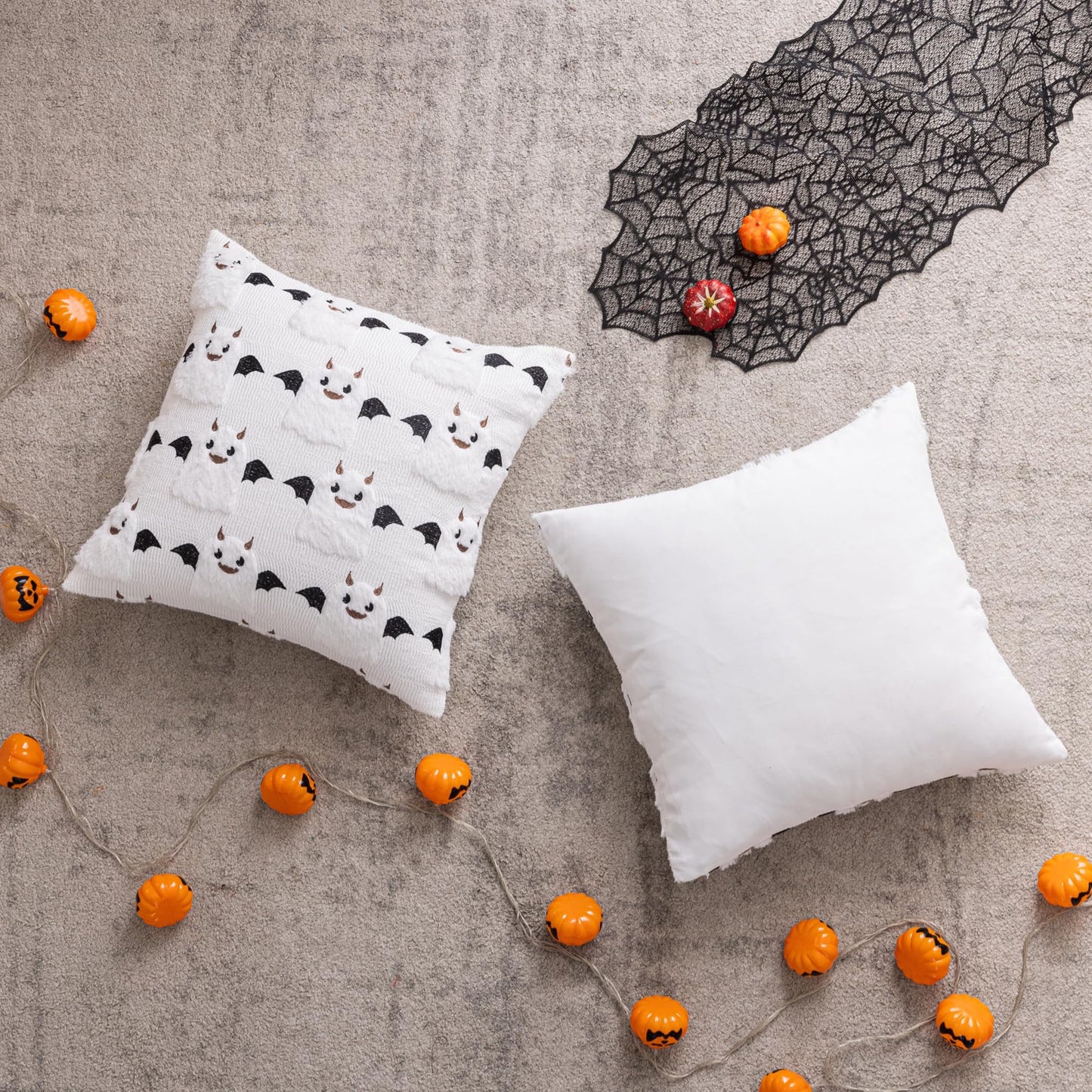 AQOTHES Halloween White Ghost Throw Pillow Covers 18x18 inch Set of 2, Cute Skeleton Pillowcases Holiday Cushions Covers for Halloween Decorations Indoor Home Sofa Couch