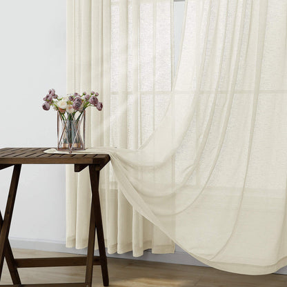 KOUFALL Cream Beige Sheer Curtains 84 Inches Long,Linen Look Semi Light Filtering Shabby Chic Curtains for Living Room Bedroom