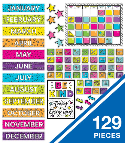 Carson Dellosa Kind Vibes 129 pc Set Wall Calendar, Monthly Headers, Birthdays, Holidays, Number Cover Ups, Motivational Poster, Star Cutouts, and More for Bulletin Board and Classroom Decor