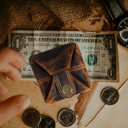 Leather Coin Pouch - Compact Change Holder and Mini Pocket Wallet for Men & Women (Antique Brown)