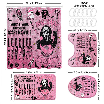4 Pcs Pink Horror Shower Curtain Set with Rugs,Halloween Bathroom Decor