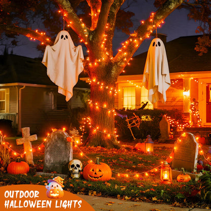 JMEXSUSS 4 Pack 50 LED Battery Operated String Lights Orange, Each 16.5ft Halloween String Lights with Timer, 8 Modes Orange Halloween Light Indoor Outdoor for Garland Party Fall Decoration