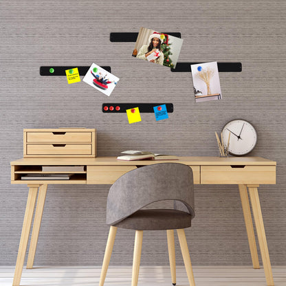 Outus 6 Pcs 15" x 2" Magnetic Wall Strips, Magnetic Bulletin Board Strip Set with 48 Pcs Colorful Magnets, Metal Display Board for Office Home Notes Photos(Black)