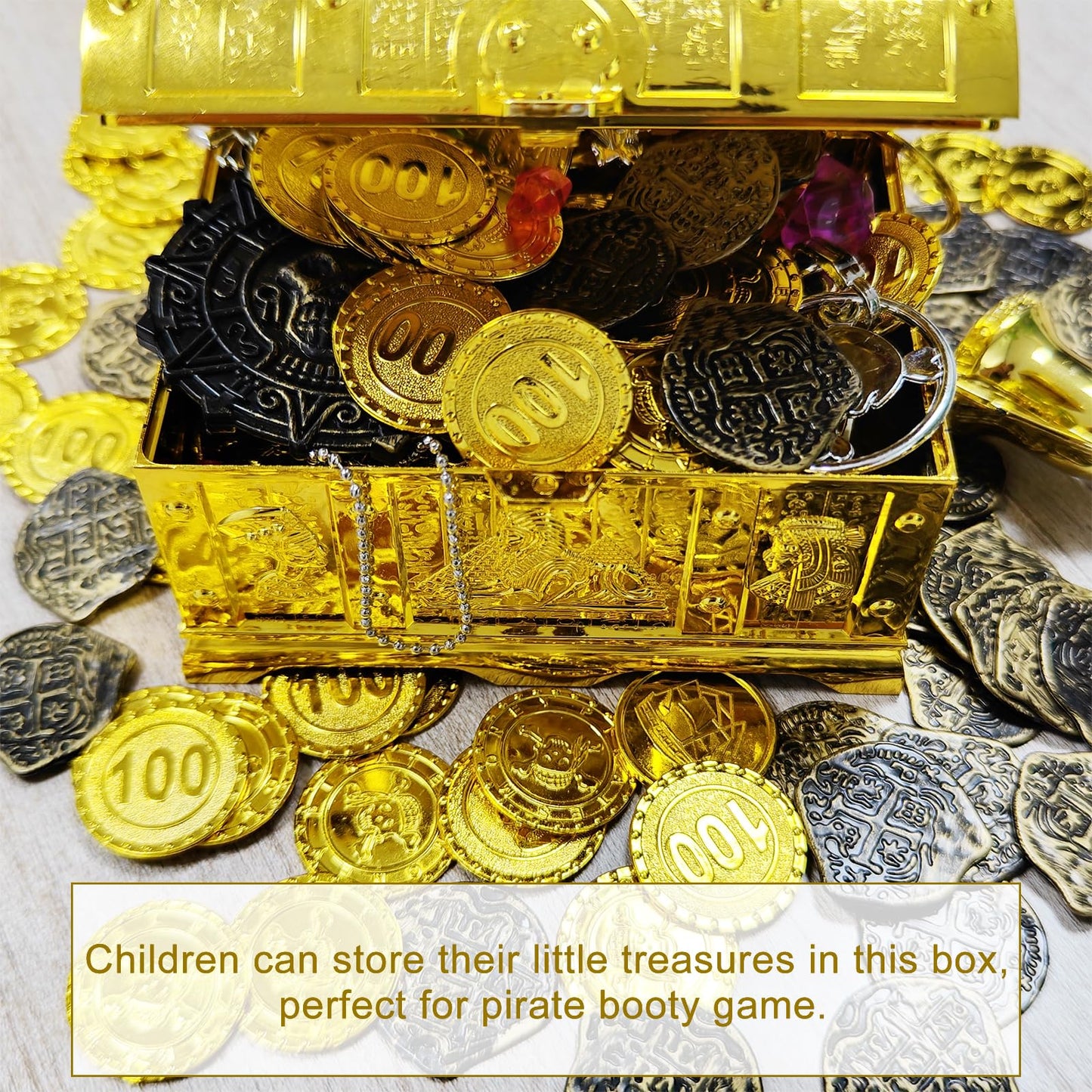 Egyptian Treasure Chest For Kids - Golden Decorative Pirate Treasure Box With Lock and Key For Kids Prizes, Theme Party, Birthday, Halloween, Christmas Pirate Party Favors