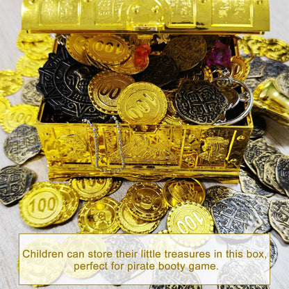 Egyptian Treasure Chest For Kids - Golden Decorative Pirate Treasure Box With Lock and Key For Kids Prizes, Theme Party, Birthday, Halloween, Christmas Pirate Party Favors