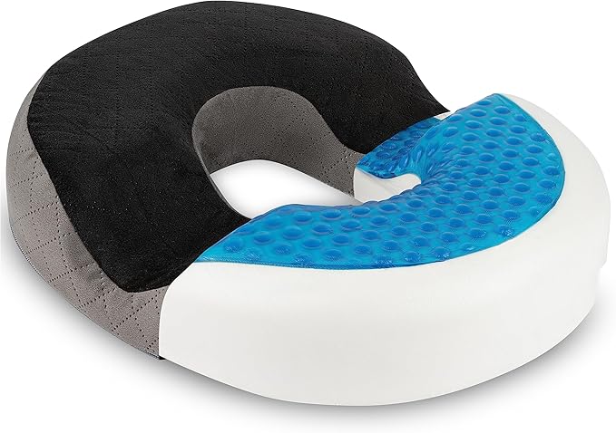 Gel Donut Pillow | Lifting Cushion | Donut Cushion for Tailbone Hemorrhoid Cushion Coccyx Sciatica Pregnancy Cushion (Grey/Black Velvet)