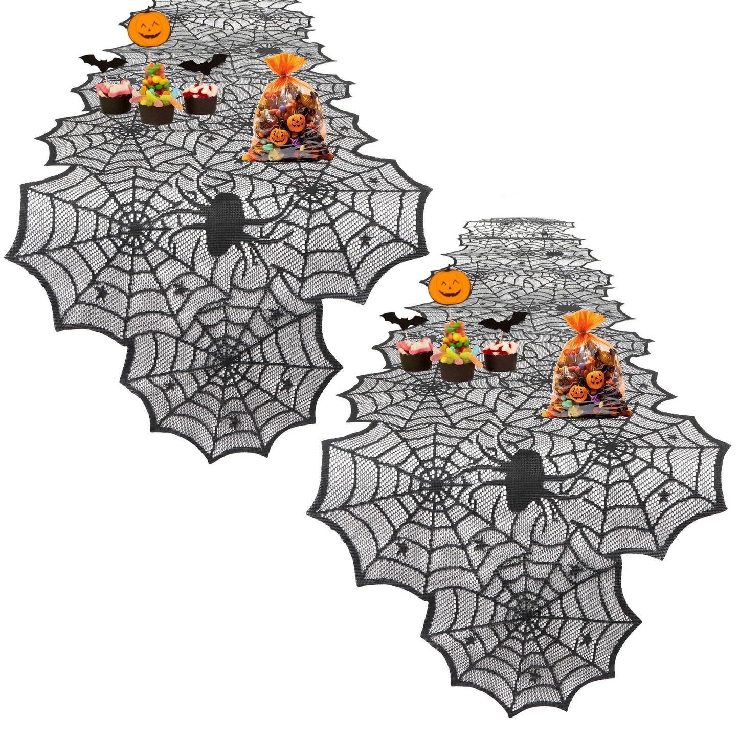 Halloween Table Runner, 2 Pcs Black Lace Spider Web Table Runner for Halloween Decor, 18 X 73 Inch Gothic Spider Lace Cover Table Runner for Dining Table Centerpiece Decor, Halloween Table Decorations