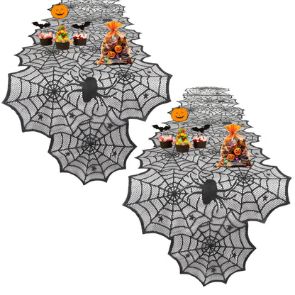 Halloween Table Runner, 2 Pcs Black Lace Spider Web Table Runner for Halloween Decor, 18 X 73 Inch Gothic Spider Lace Cover Table Runner for Dining Table Centerpiece Decor, Halloween Table Decorations