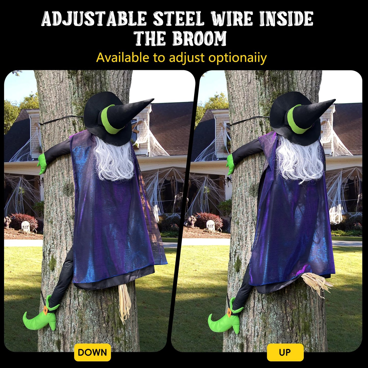 POPGIFTU 64" Large Crashing Witch into Tree Halloween Outdoor Decoration – Funny Flying Witch Yard Prop for Porch, Garden & Lawn, Weather-Resistant Halloween Decor