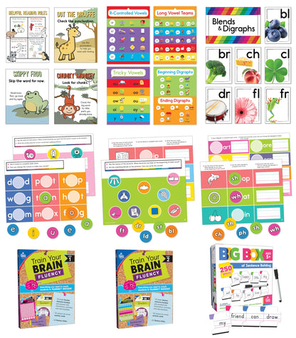 Carson Dellosa 531pc K-2 Literacy Bundle, Kindergarten, 1st Grade, 2nd Grade Phonics Posters, Bulletin Board Sets, Instructional Resources, Dry-Erase Manipulatives, Big Box of Sentence Building Game