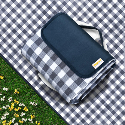 SAMSIER Outdoor Picnic Blankets Waterproof Foldable Sandproof, Extra Large Gingham Cute Picnic Mat Washable Portable for Park Beach Camping Courtyard (Navy Blue, 80"×80")