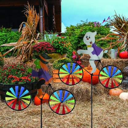 2 Pack 20 Inches Halloween Witch & Ghost Bike Spinner Decorations Pinwheels with Stakes Windmill Wind Spinners Outdoor for Yard Garden Lawn, Large Pin Wheels Halloween Accessories Gifts