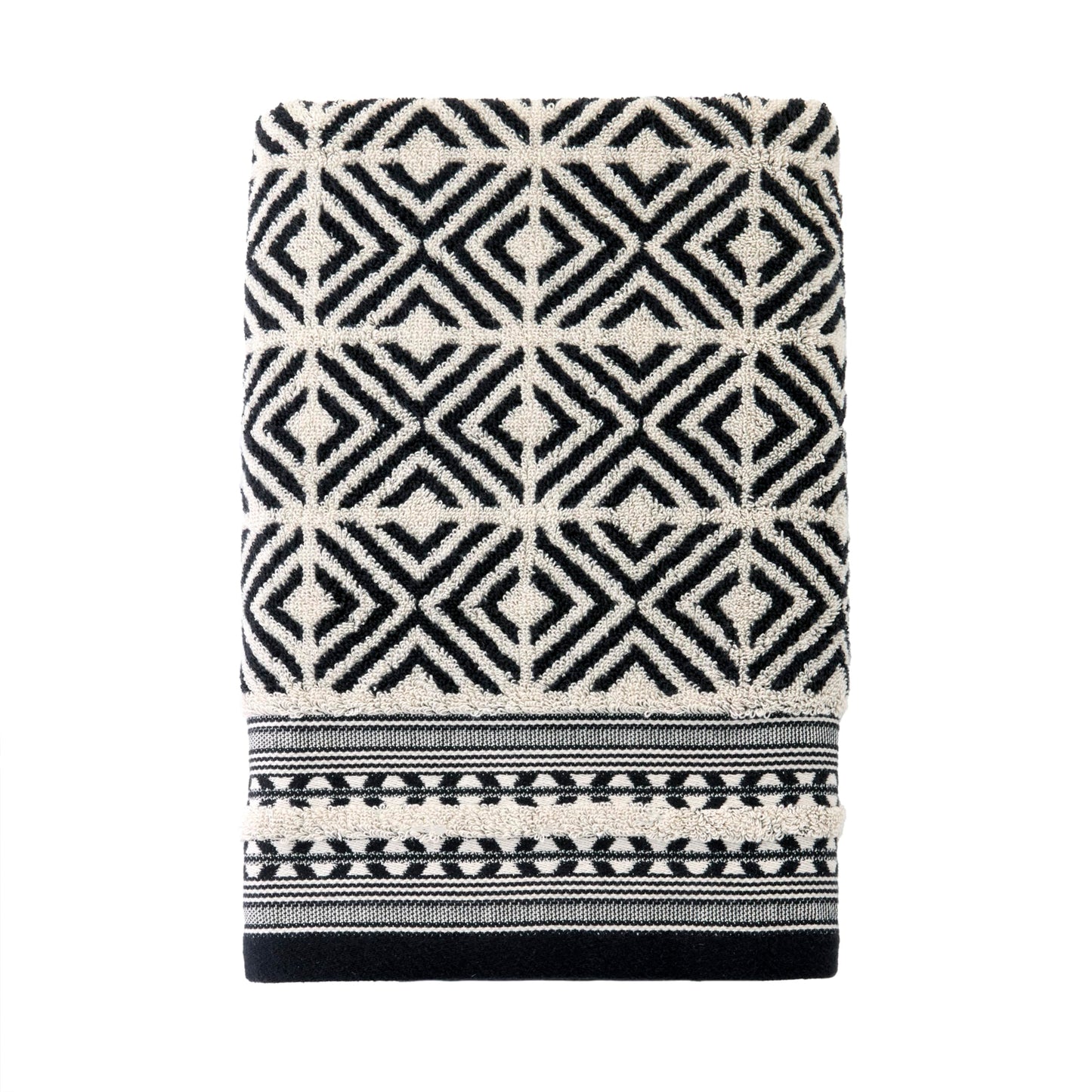 SKL Home Diamond Grid 100% Cotton Premium Bath Towel, 600 GSM, Soft & Absorbent, Reversible Jacquard, Black