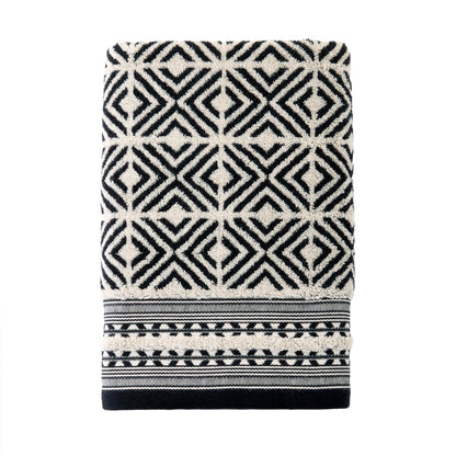 SKL Home Diamond Grid 100% Cotton Premium Bath Towel, 600 GSM, Soft & Absorbent, Reversible Jacquard, Black