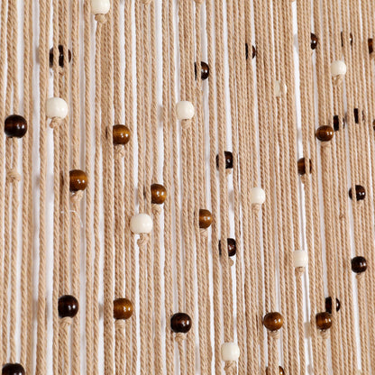BECHAEO Macrame Beaded Curtain Boho Handmade Cotton Door String Curtain for Doorway Window Wooden Beads Hanging Hippie Room Divider Closet Bedroom Privacy Decor, 1 Panel 79" x 35"