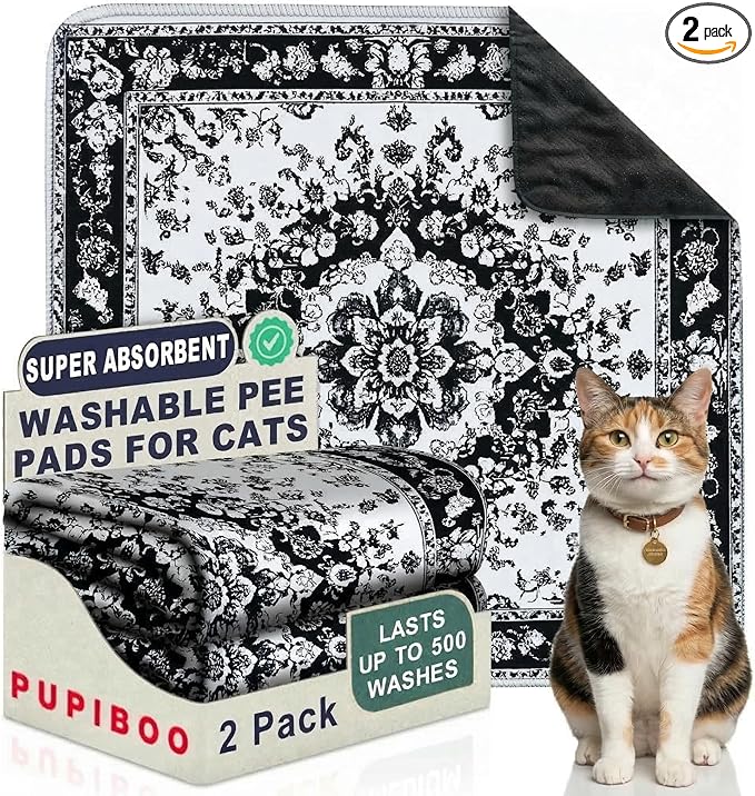 PUPIBOO Washable Pee Pads for Cats & Dogs - Super Absorbent Reusable Cat Litter Mat & Puppy Training Pads - 100% Waterproof, Leak-Proof & Non-Slip Whelping Pads for Pet Housebreaking