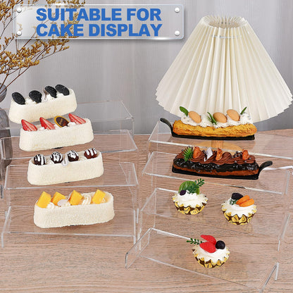 Aheroi Large Acrylic Risers, 8 Pcs 2 Set(7”L~8”L~9”L) Acrylic Display Set Rectangular Stands Shelf Clear Display Risers for Decor, Cake Shelves Retail Shoe Showcase