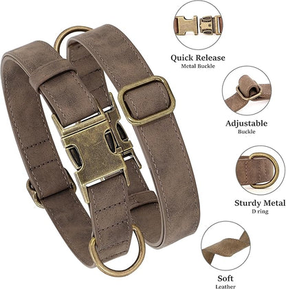 Didog Soft PU Leather Dog Collar, Stylish Quick Released Dog Collar for Large Dogs, Easy Clean Adjustable Pet Collar for Daily Walking, Brown, XL Fit 20-26" Neck