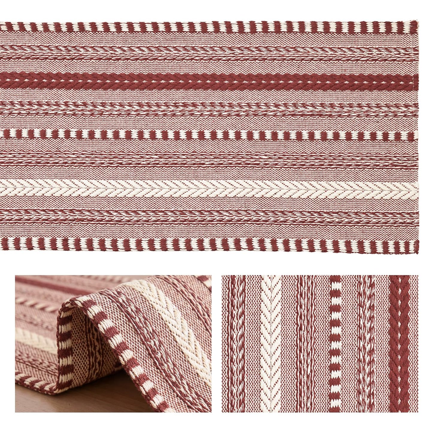 Artoid Mode Red Farmhouse Woven Table Runner, Seasonal Holiday Rustic Kitchen Dining Table Decoration for Home Party Decor 12x72 Inch