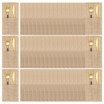 50 Pcs Natural Jute Utensils Holders, 8.8 x 4 inch Cutlery Pouch, Silverware Holder, Napkin Bag for Rustic Wedding Party Decorations