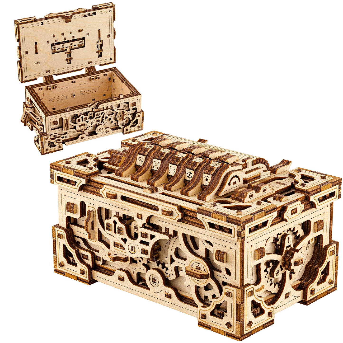 Wood Trick Enigma Chest Lock Puzzle Box Wooden 3D Puzzles for Adults to Build - Engineering DIY Project Mechanical Model Kits for Adults Wooden Models