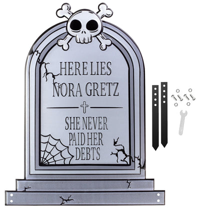 3-D Metal Halloween Ghost XL 17" Tombstone w Stakes - RIP Nora Gretz- Durable, Rustproof, UV Raised Printing- Upgrade Your Haunted House Mansion w Cemetery Lawn Decor- No More Flimsy Foam Graveyards