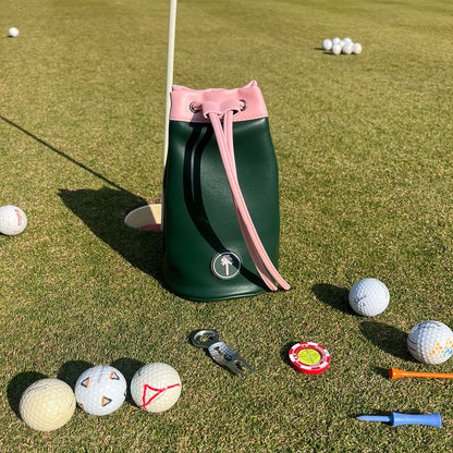 CROWNBLANKS PINKTEE Golf Valuables Pouch Leather Golf Tee/Ball Bag with Drawstrings Bucket Waist Design, Golf Accessories Organizer for Women Men(CASINO QUEEN)