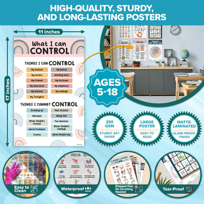 Decorably 15 Social Emotions Poster for Classroom, 11x17in Educational, Matte-Laminated Chart for Kids - School Hallways, Bulletin Boards, Home Study Room