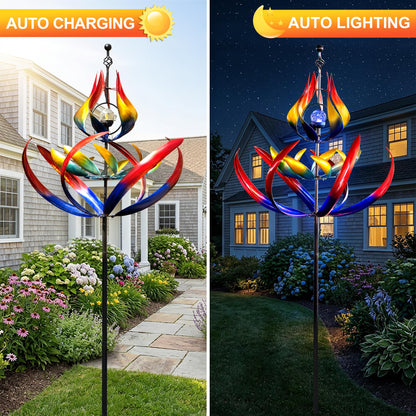 106" Solar Wind Spinners Outdoor Large Metal - Kinetic Wind Sculptures with Crackle Glass LED Globe, Heavy Duty Garden Decor for Outside Lawn Patio, Stable Stake Windmill Yard Art Gifts