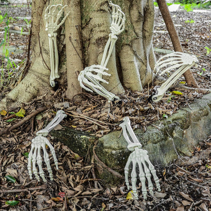 AOFOX Halloween Realistic Skeleton Stakes Zombie Ghost Arm Stake Severed Plastic Skeleton Hands Yard Signs for Lawn Stakes Garden Halloween Props Decoration(10 Pcs White)