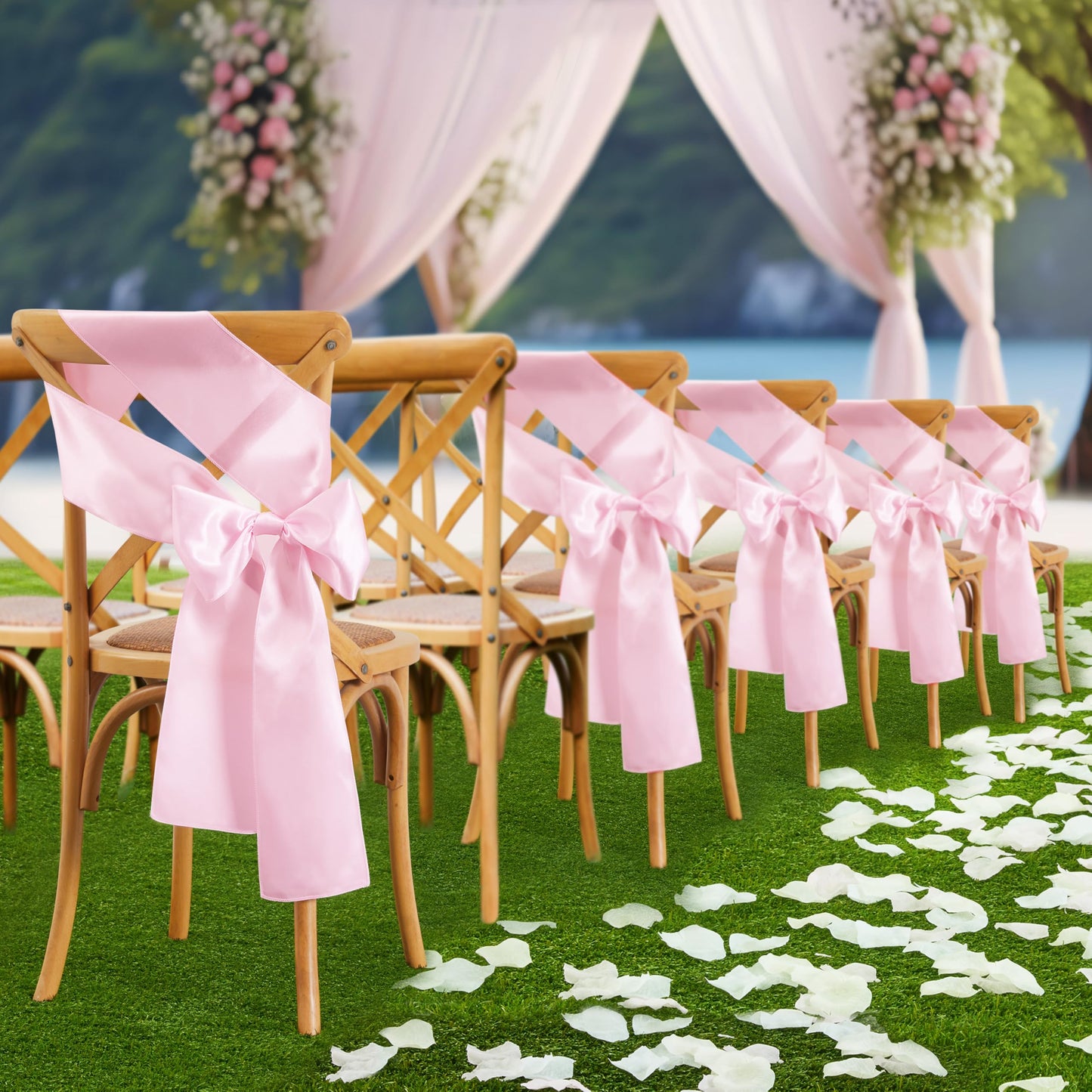 Counfeisly 50 Pcs Pink Satin Chair Sashes Bows Universal Chair Cover for Wedding Reception Events Banquets Party, Hotel Event Decorations, 6 x 108 inch