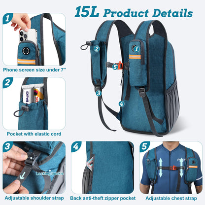 BECOJADDE 15L Small Hiking Backpack for Men Women Foldable Packable Back Pack Ultralight Hiking Daypack for Travel Camping Outdoor, Turquoise
