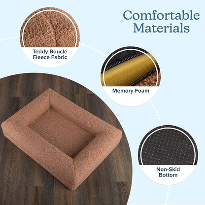 Orthopedic Dog Bed - 26in Small Dog Bed with Supportive Bolster, Nonslip Bottom, and Removable Washable Cover - Memory Foam Puppy Bed for Small Dogs and Cats - Dog Products by PETMAKER (Brown)
