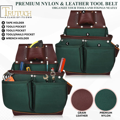 TRUTUCH Nylon and Leather Tool Belt | Framing Tool Bags/Pouch | for Carpenter, Construction, Framers & Electrician (Green)