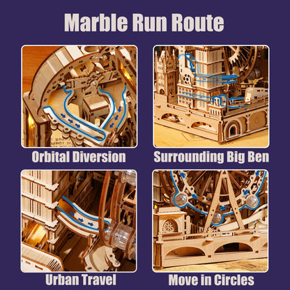 ROKR 3D Wooden Marble Run Puzzle for Adults, London Themed Mechanical Model Building Kits, 431 Pcs DIY Construction Toy, Brain Teaser Gift for Teens & Adults