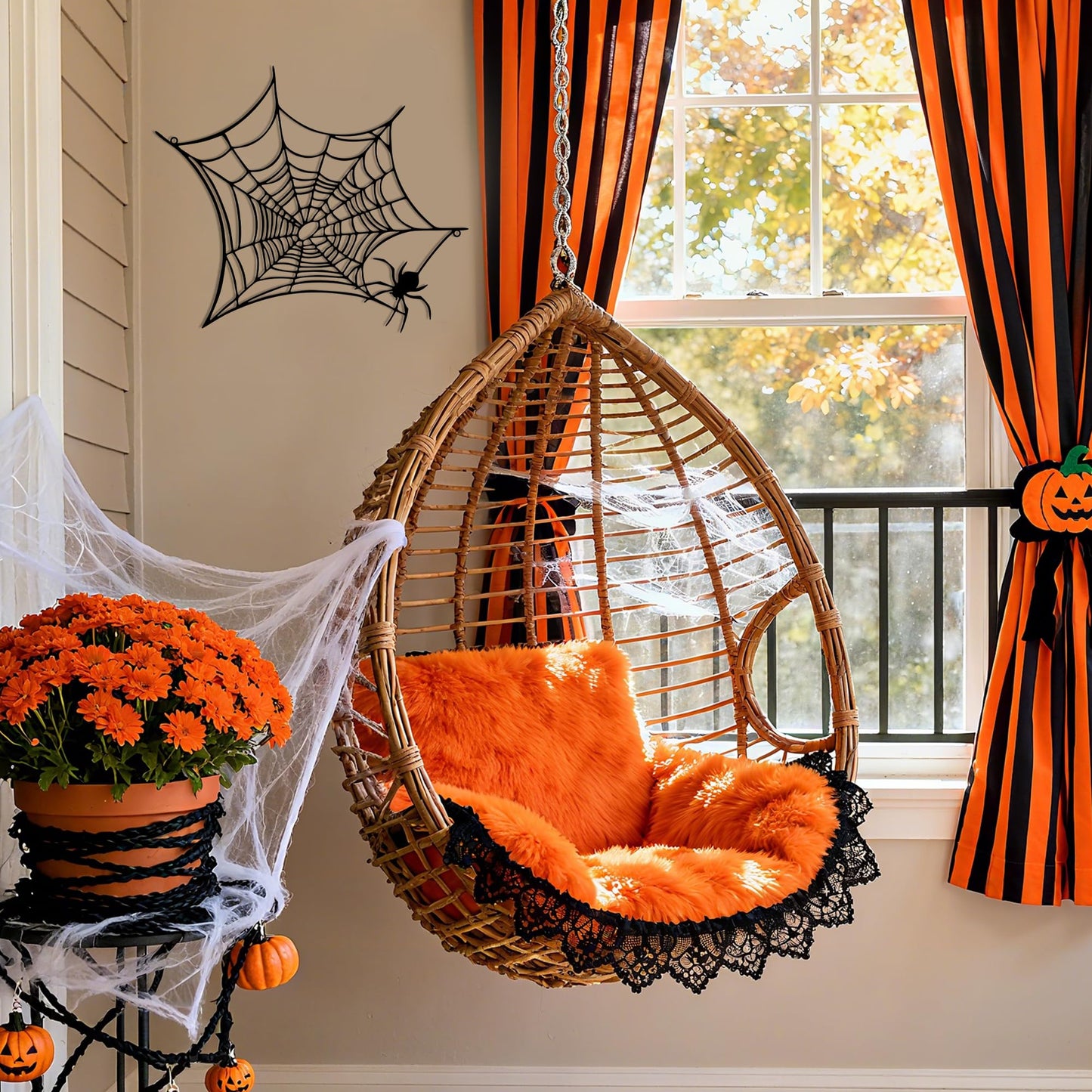 YATEASLU Halloween Interior Wall Decor, Halloween Spider Decoration, Scary Spiderweb Wall Sculpture for Grunge Style Room Decor