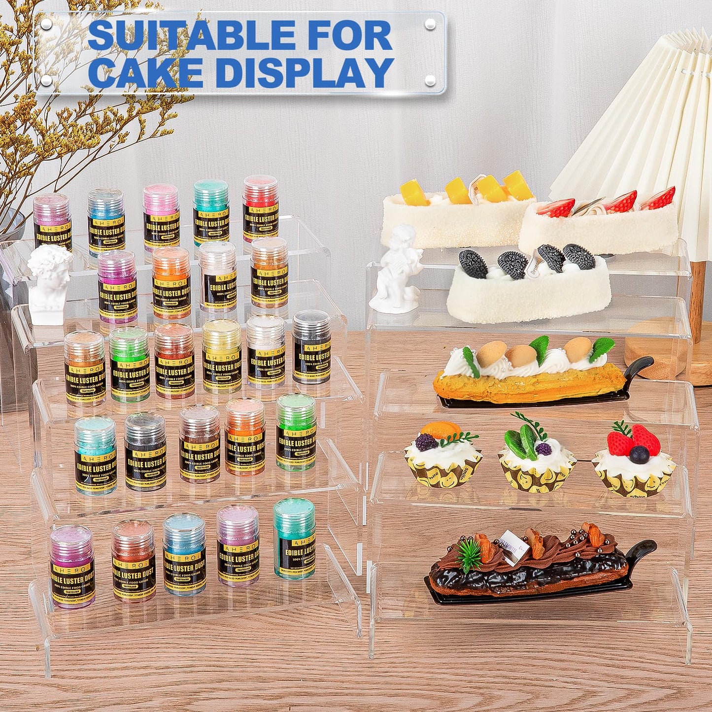 Aheroi Large Acrylic Risers, 10 Pcs 2 Set(7”L~8”L~9”L) Riser Display Shelf, Clear Rectangular Display Stands Set, Transparent Shelves for Decor, Showcase Holder for Cupcake