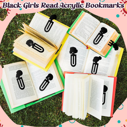 Laffact 18Pcs Black Girls Read Acrylic Plastic Marker Bookmarks for Reader