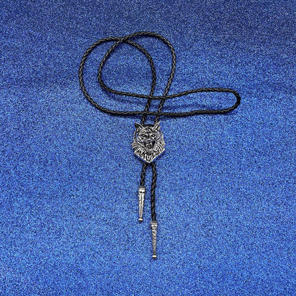 JPJZY BRBAM Retro 3D Animal Pendant Bolo Tie Western Cowboy Leather Bolo Necktie for Men's Accessories Collection (Wolf 1 - Silver)