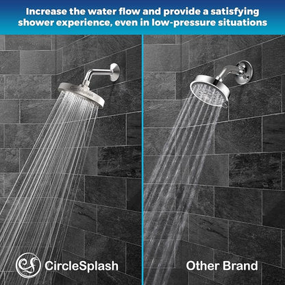 High Pressure Shower Head - Anti-Clogging Silicone Nozzles 2.5 GPM Removable Restrictor - Easy to Clean and Install - Includes Plumbers Tape - 6 inch - (Brushed Nickel 2.5GPM)