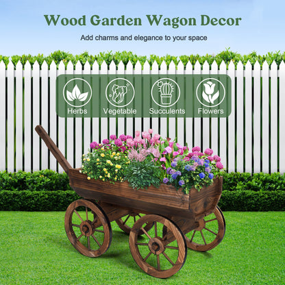 OIPRTGFJ Wood Wagon Planter for Outdoor Balcony Decor - Garden Rustic Wooden Flower Cart with Wheels for Outside Garden Decor Wheelbarrow Planter for Patio