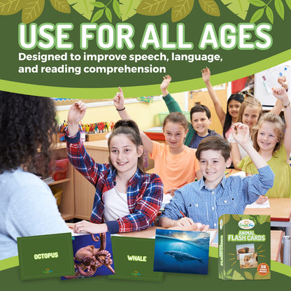 50 Animal Flash Cards - Realistic Photo Cards - Fun Vocabulary Builder for Autisim, Speech Therapy, ESL, Occupational Therapy - Montessori Educational Games for Preschool Kids Learning Activity