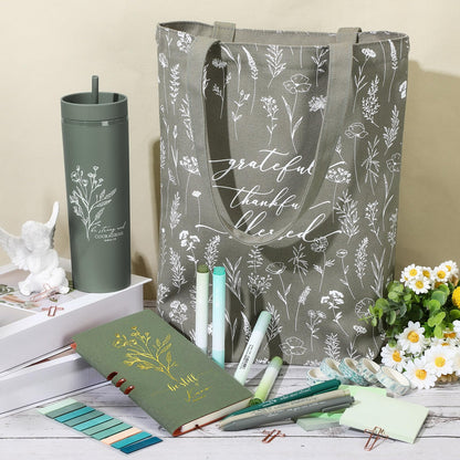 Patelai 29 Pcs Bible Study Supplies Journaling Kit with Christian Cup Tote Bag for Women Gifts Set Pastor Wife Friend Sister Church Religious Sunday School Birthday Gifts(Green)