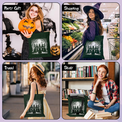 Laffact Aesthetic Witchy Canvas Bag for Women - 2Pcs Cute Girls Will Be Girls Quotes Canvas Tote Bag Makeup Pouch, Funny Black Magic Witch Reusable Grocery Shopping Handbag Gift for Halloween Birthday