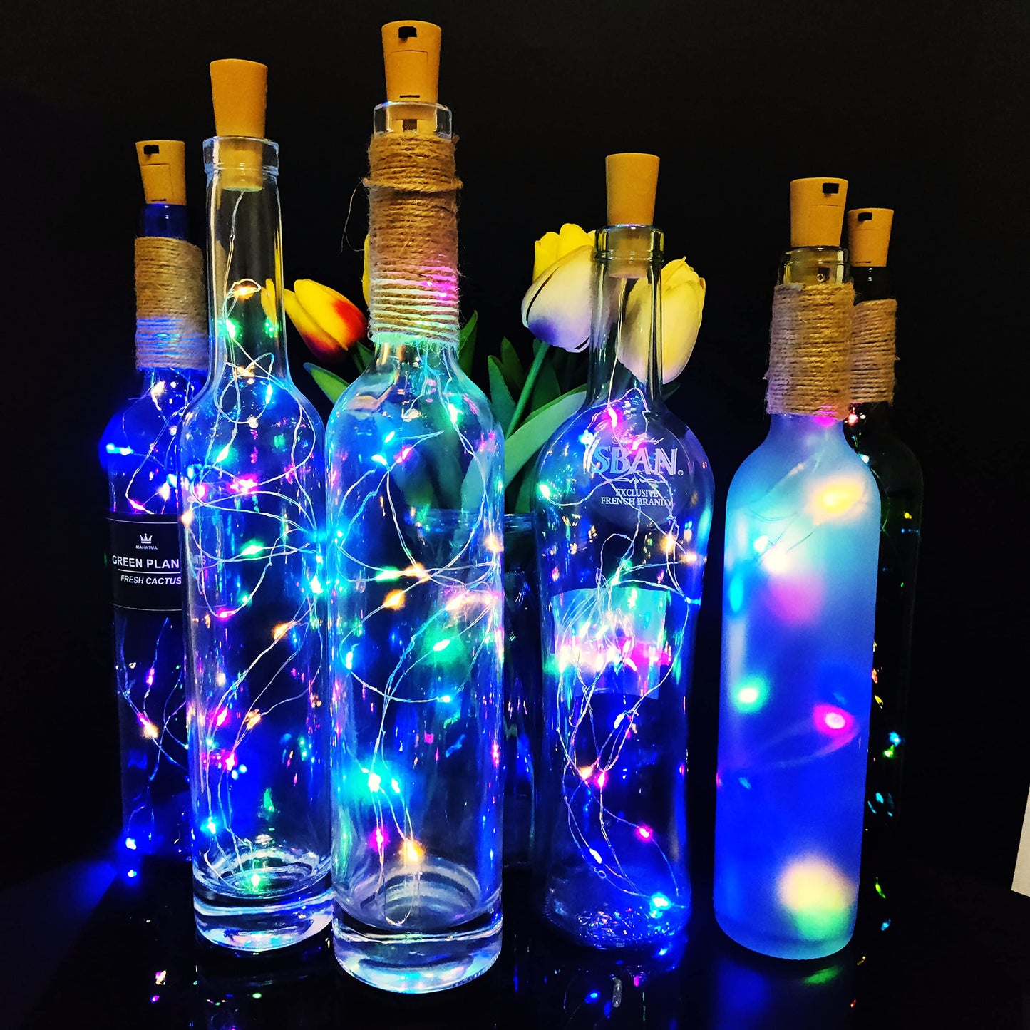 SmilingTown Wine Bottle Lights with Cork 15Pack 10 LED 40 Inches Battery Operated Silver Wire Liquor Fairy Mini String Lights for Party Christmas Halloween Wedding Decoration