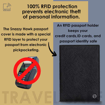 Snazzy Hawk 2 Passport Holder - Travel Essentials, RFID Blocking Wallet Credit Card Organiser, Plain Accessories Slim Cover For Men Women… (Black)