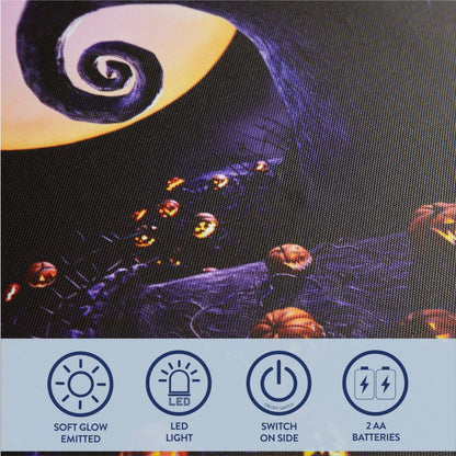 Nightmare Before Christmas LED Light Up Canvas Wall Art featuring Jack Skellington, 11"W x 14"H