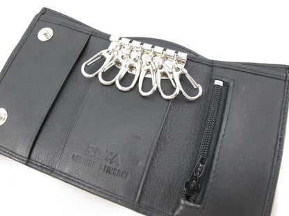 Pelgio Genuine Stingray Skin LeatherKeychain Key Holder Trifold Wallet Black (All Black)